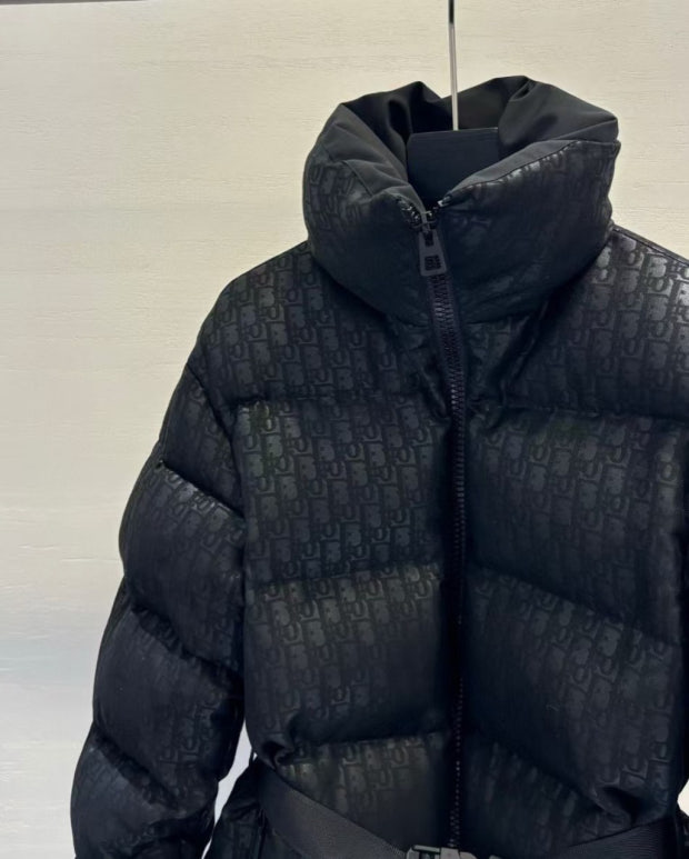 Oblique belt puffer padded jacket